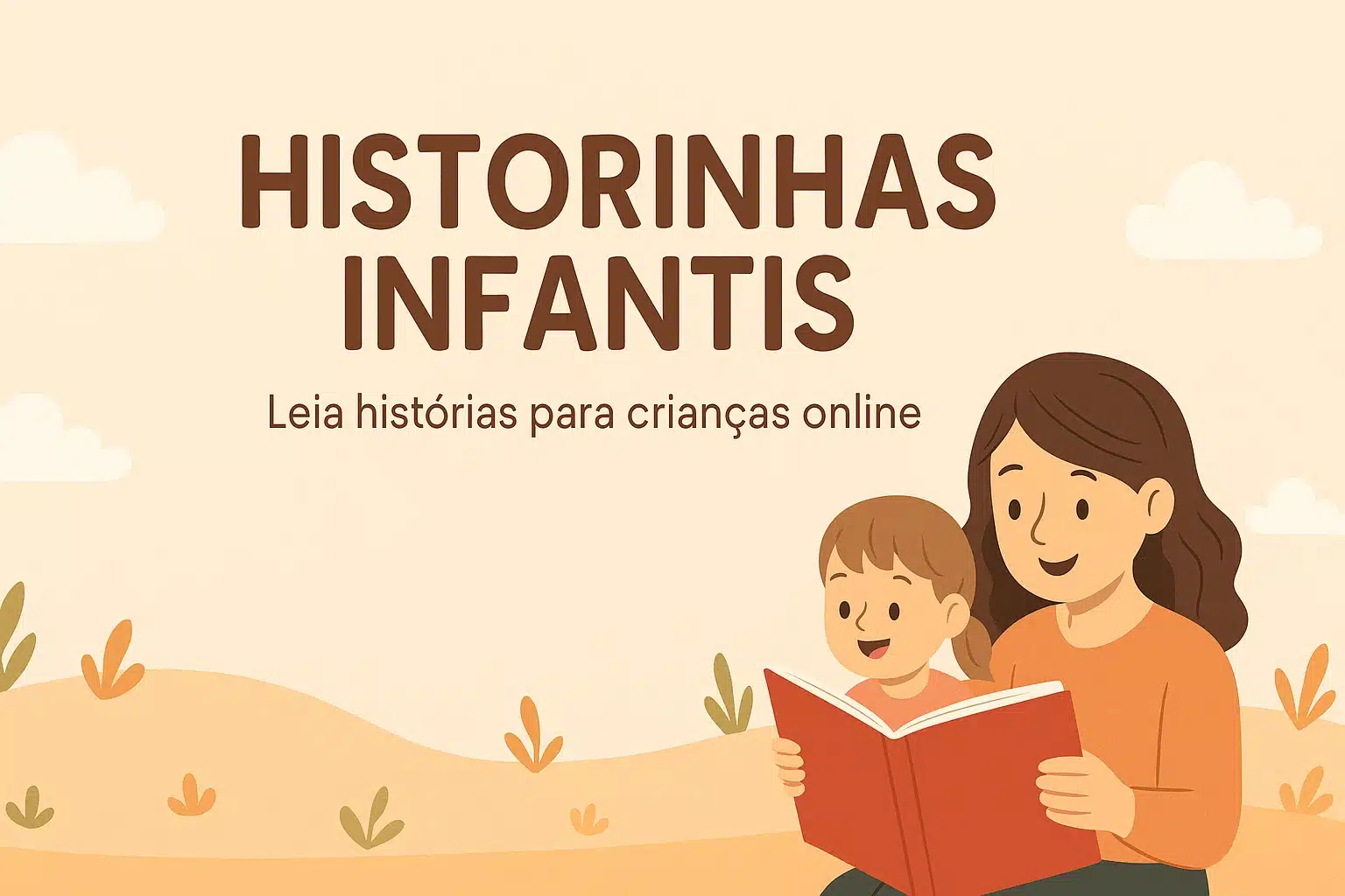 Mãe lendo historinhas infantis com o filho — ilustração educativa para crianças
