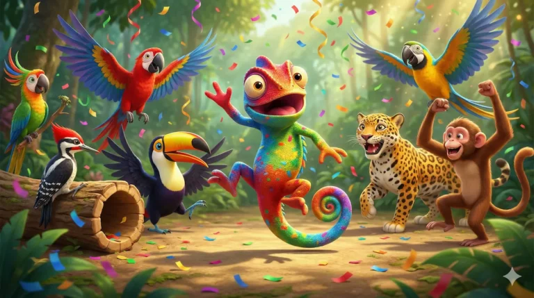 O Camaleão e o Carnaval das Cores da Floresta